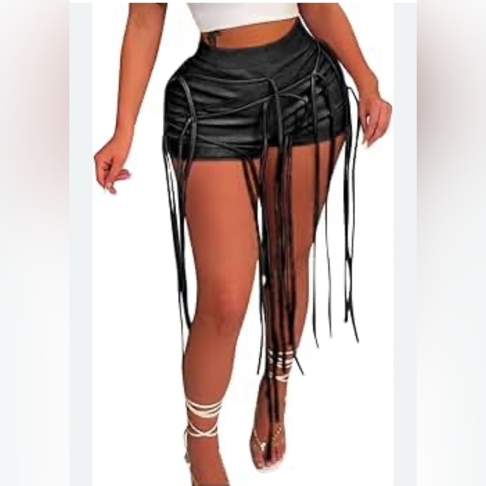 💜Sexy Faux Leather Shorts for Women Dressy Tassel High Waisted Hot Shorts, XL